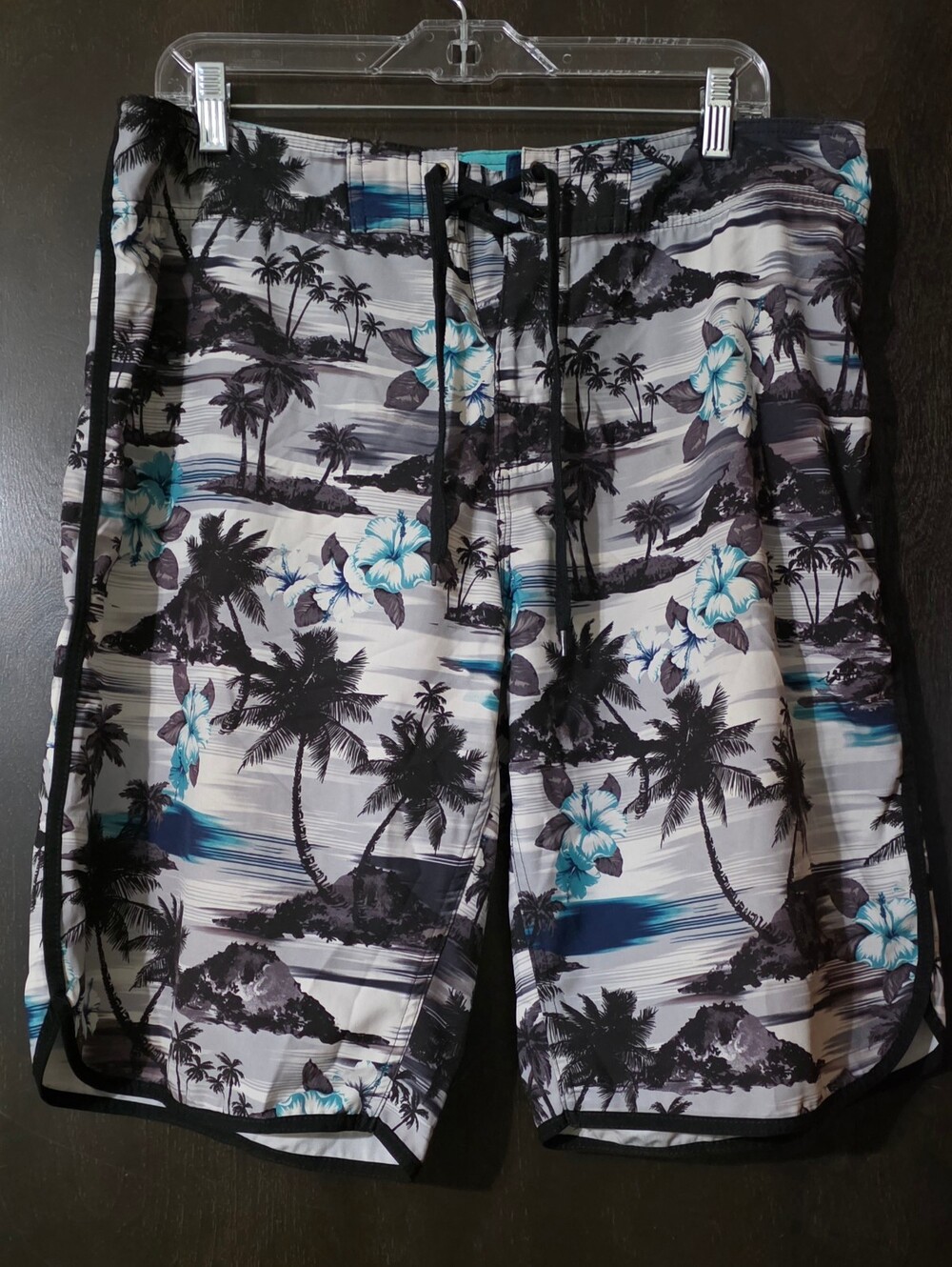 Burn Side Black,White & Teal Hibiscus Board/Swim Shorts Men's Size 34